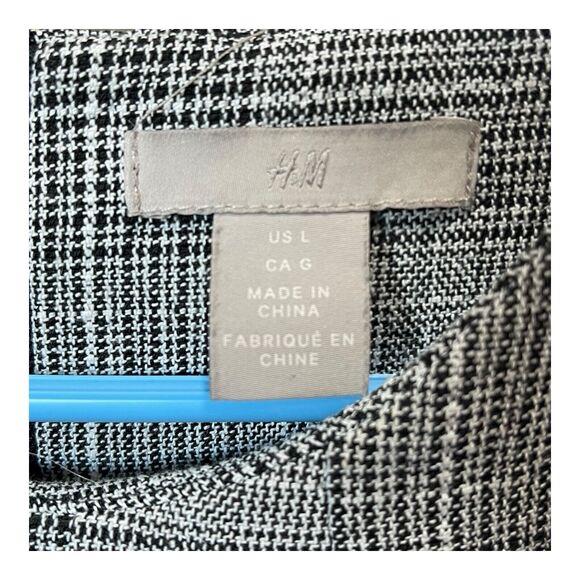 H&M Large Black White Plaid Check Sheath Dress Belted Cap Sleeve Knee Length - Picture 5 of 9